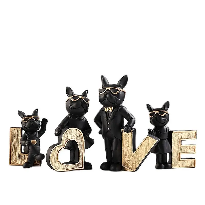 

Фигурки французского бульдога с животными, Декоративная скульптура собаки, аксессуары для домашнего декора гостиной комнаты, статуя бульдога, украшения для стола