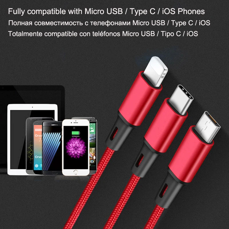 BaySerry 3 в 1 type C 8Pin usb type C кабель для iPhone XR 11 Pro iOS Micro USB кабель для быстрой зарядки шнур для samsung S9 Xiaomi