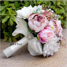 Свадебные букеты на открытом воздухе Искусственные Шелковые Розы Поддельные букет цветов Романтические Розовые Свадебные цветы SPH210