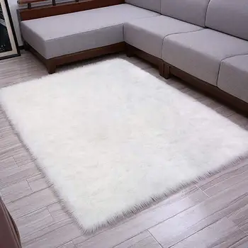 

Hot 60x90cm Soft Faux Wool Plush Rug Shaggy Carpet Bedside Area Rug Non-Slip Floor Mat Home Bedroom Decoration Chair Rug 7 Color