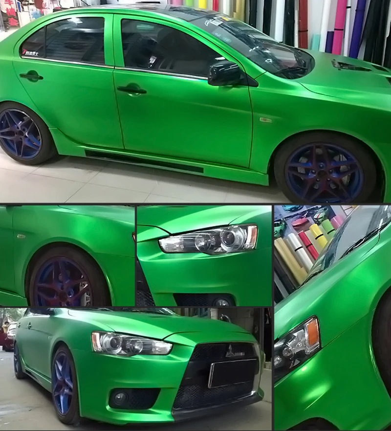 

Green Chrome Metallic Finish Vinyl Wrap Film Roll Decal Sheet DIY Easy to Use Air-Release Adhesive Size 1.52x20 meters