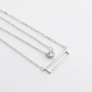

925 Sterling Silver Multi-layer Zircon Geometric Pendant Necklace For Women Girl Gift Fine Jewelry 925-34