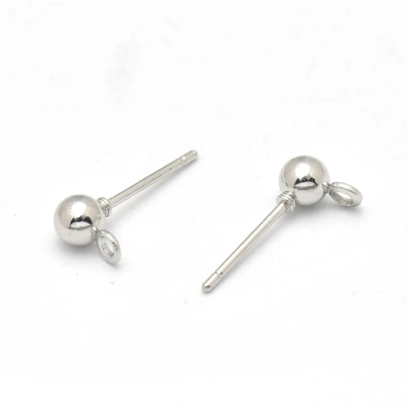 50Pcs Gold Ball Post Earring Studs 3mm 4mm 5mm Ear Pins with 1.5mm Loop For Jewelry Earring Making