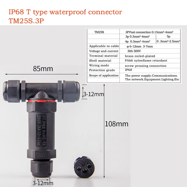 IP68 Waterproof Connector 2 Pin 3 Pin 4 Pin 5 Pin Electrical Terminal Adapter Wire Connector Screw Pin connector LED Light pin TM25S 3P