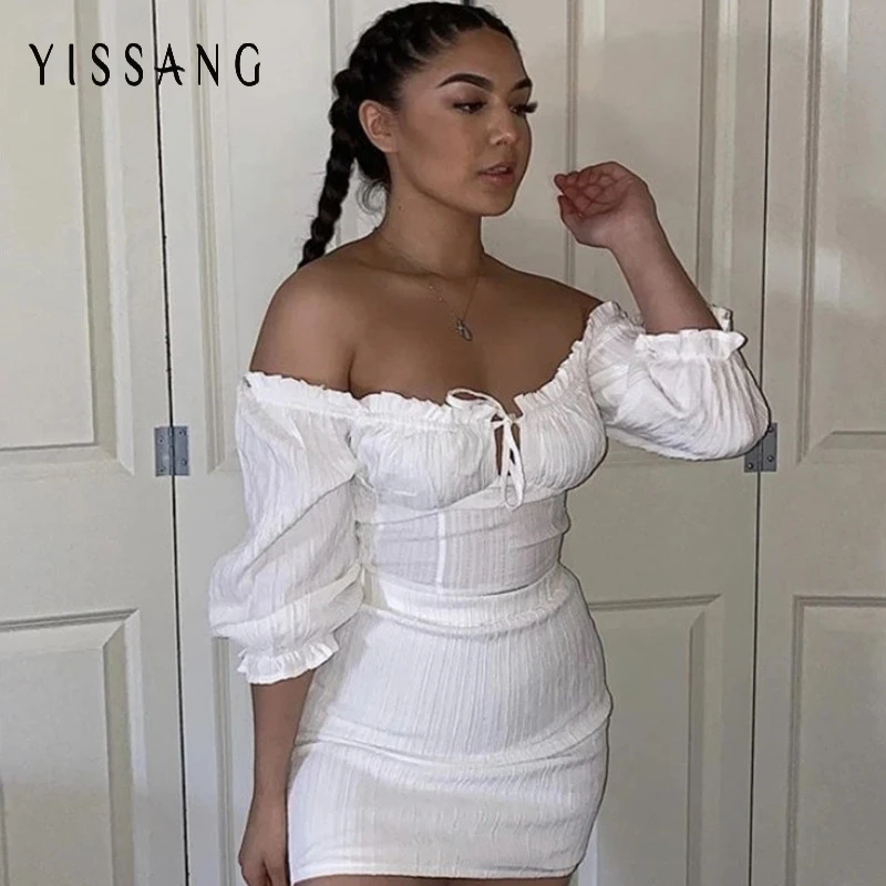 Yissang зеленый летний комплект из двух предметов с кулиской короткий топ пышными