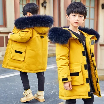 

2019 New Big Boys Winter Jackets Duck Down Hooded Raccoon Fur Casual Long Boy Parka Warm Loose Plus Size Outwear Coat Kids 170