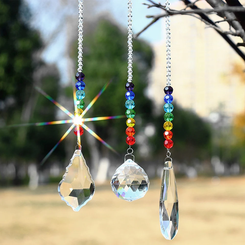 Crystal Wind Chime Pendant Colorful Star Moon Hanging Drops Garden
