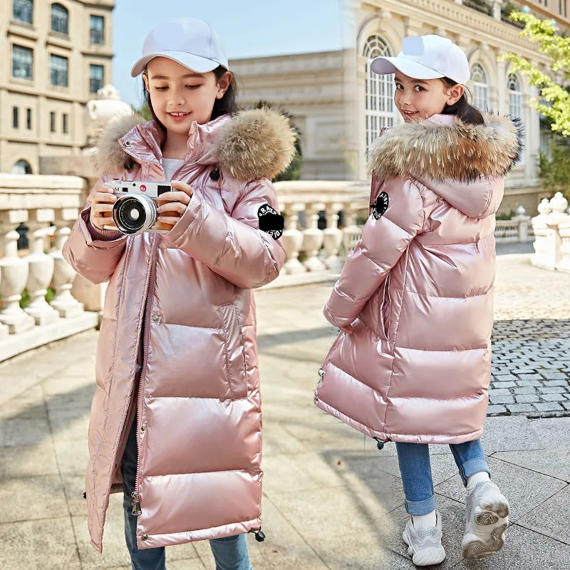 

Kpop Youth Down Shiny Snowsuit Jacket Boys Girls Hooded Warm Children Winter Cotton-Padded Coat Kids TeenageParkas Outerwear