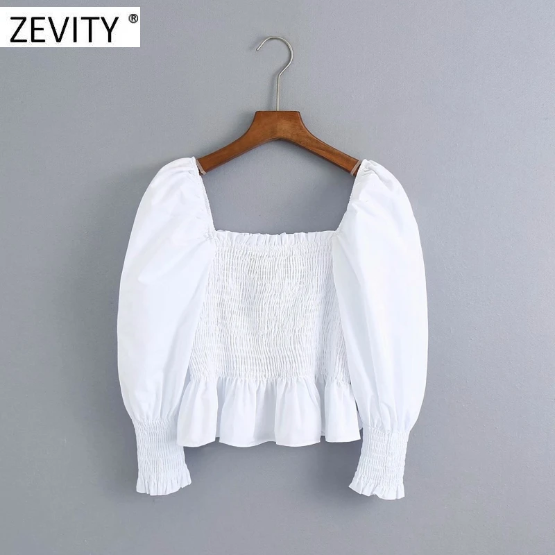 Женская блузка Zevity Элегантный квадратный вырез эластичный поплин с пышными