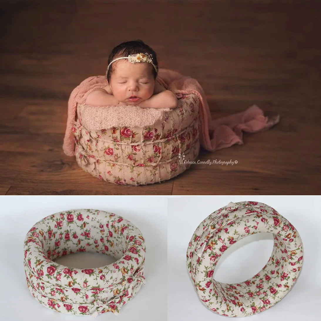 Newborn Baby Photography Props Basket Broken Flower Ring Pastoral Style Photo Studio Shooting Round | Мать и ребенок