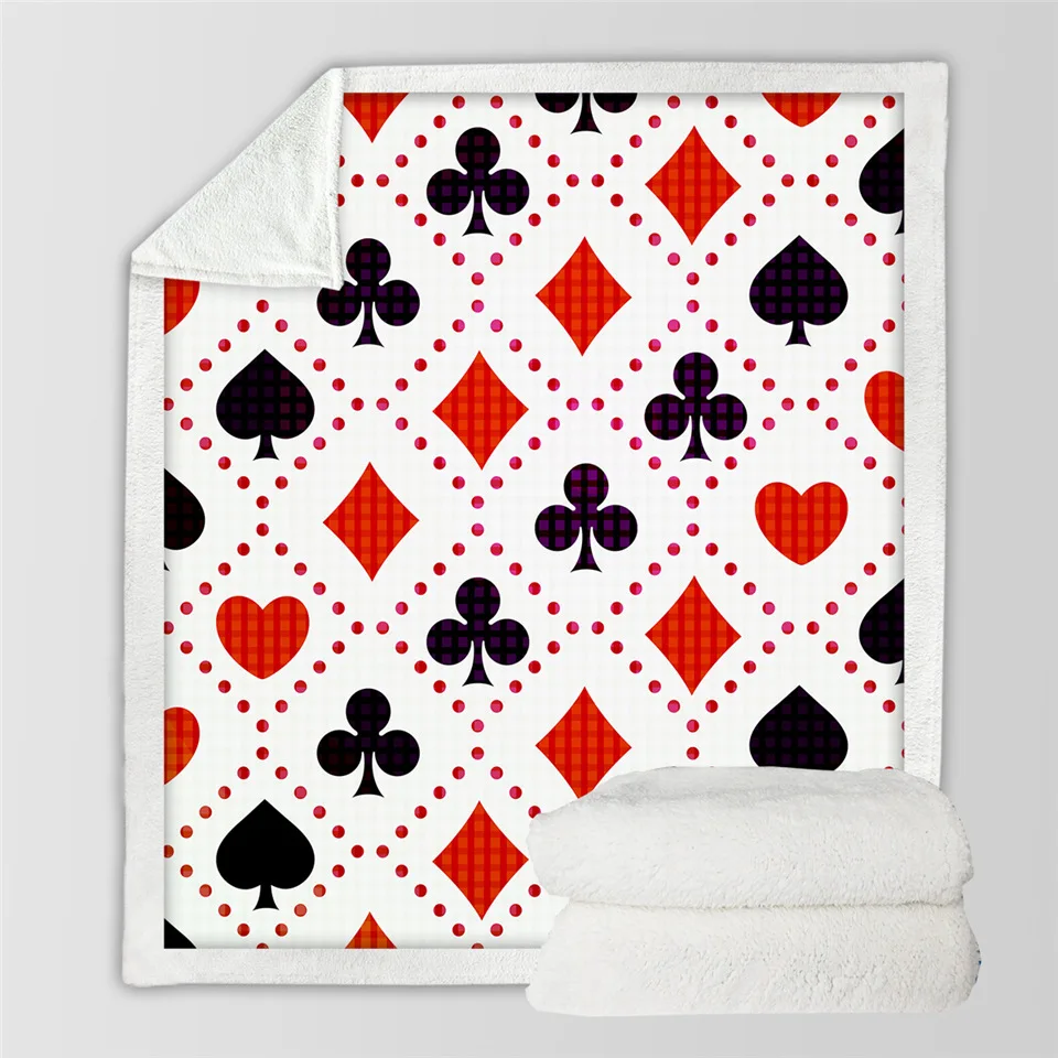 1 Постельные принадлежности Outlet Poker Games Sherpa одеяло Черное Красное Белое постельное одеяло забавные игральные карты плюшевые покрывала Mantas Прямая поставка - Цвет: 1