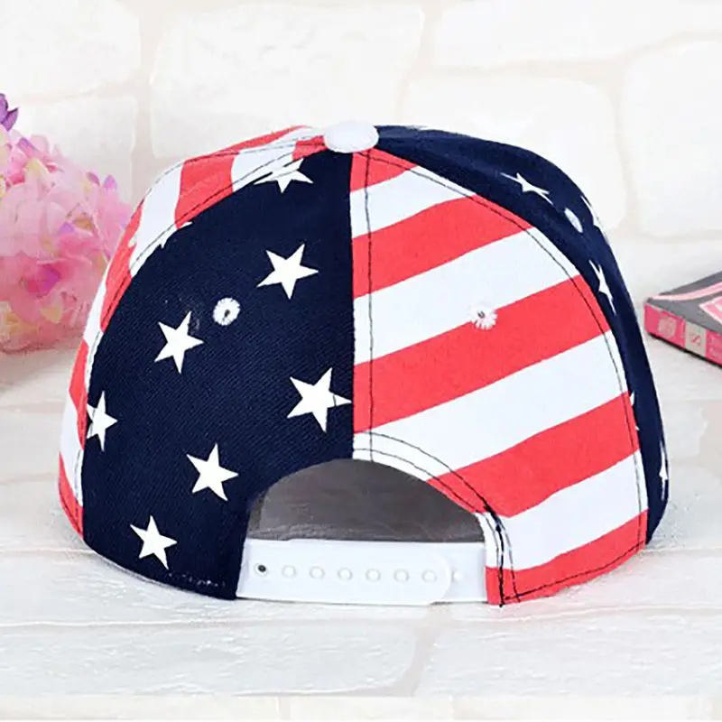 Outdoor Sports Wear With Adjustable Back Closure Baseball Cap Women Men Flat Brim American Flag Embroidered Hat Headwear