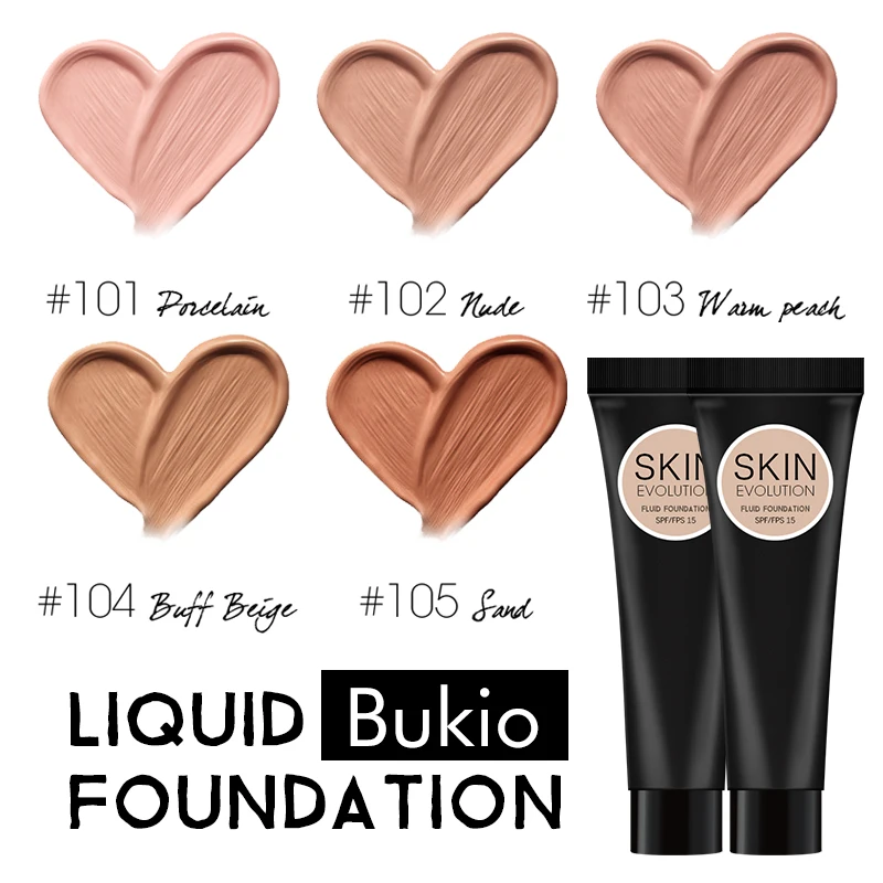 

Bukio 2019 New Foundation Cream Matte Long Oil Control Concealer Liquid Fashion Makeup Base TLM Foundation Color Change