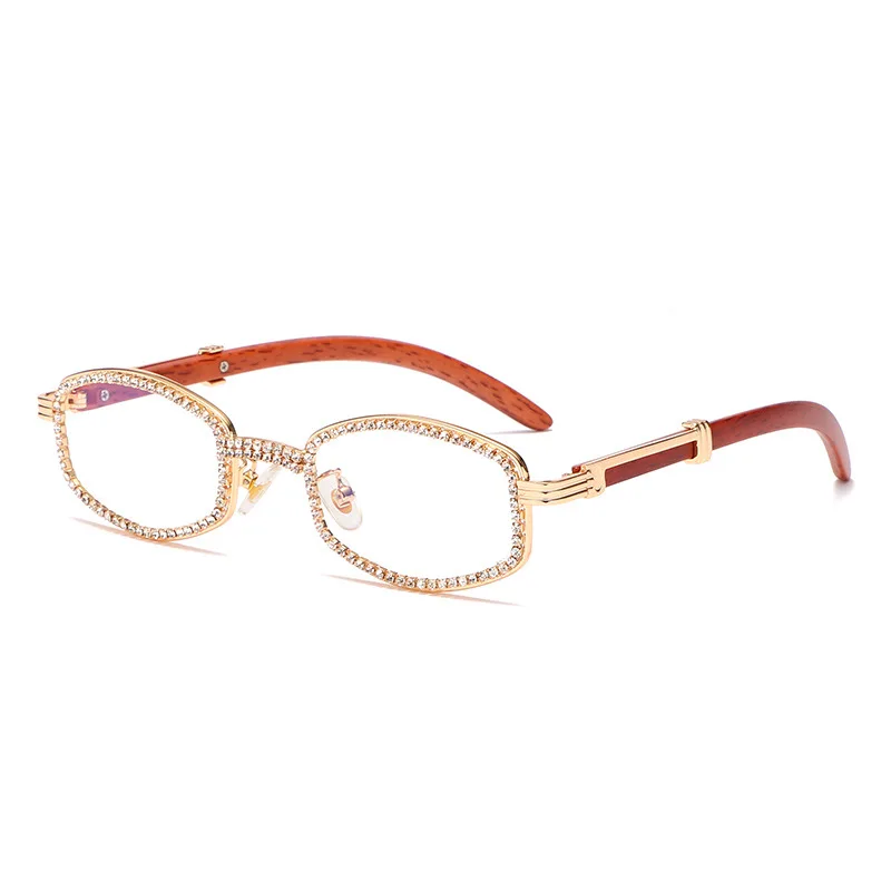

Classic New Retro Diamond Sunglasses Round Frame Wood Leg Glasses UV400