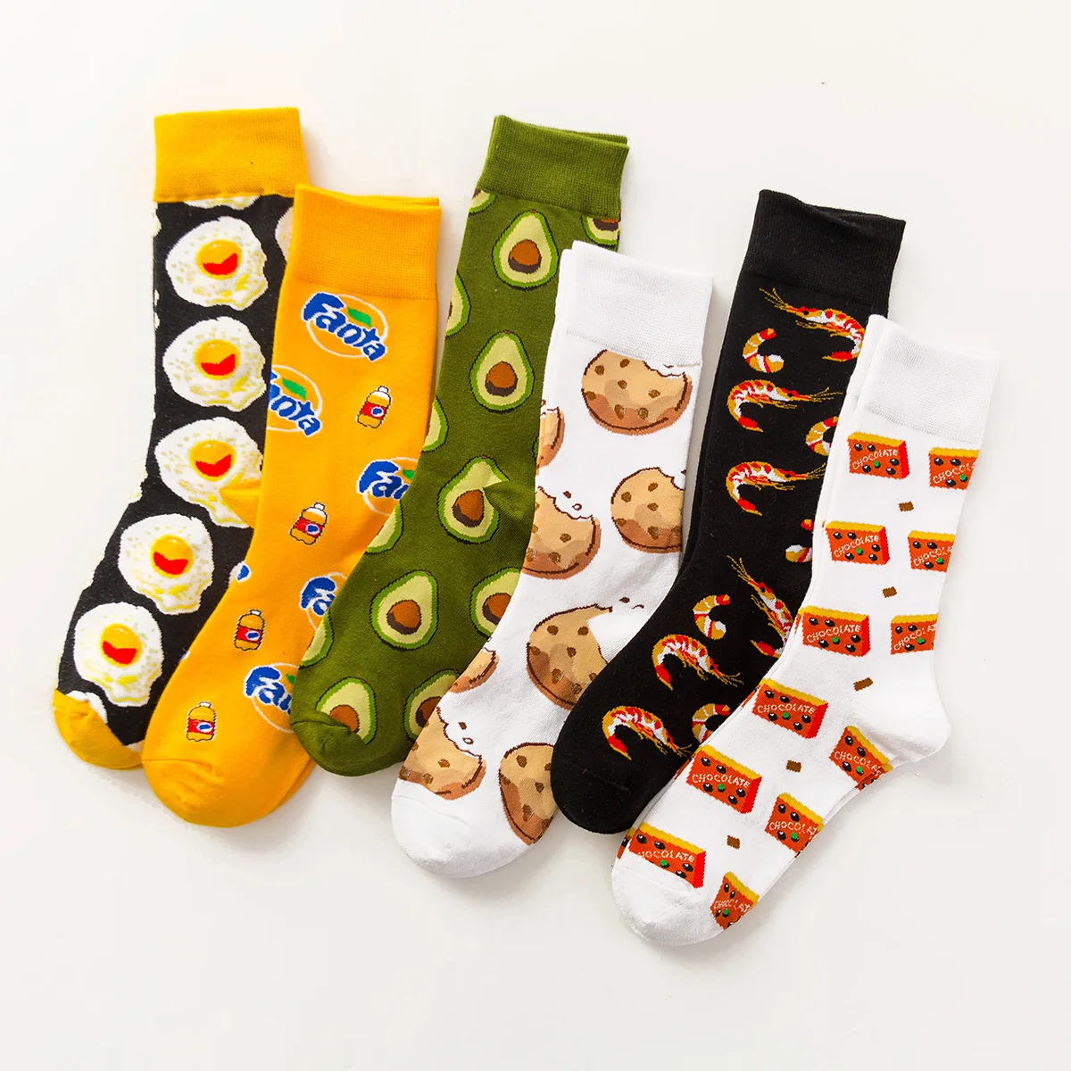 

Cartoon Food Avocado / Cookies / Eggs Harajuku Socks Japanese Hip Hop Yellow Funny Socks Creative Lovely Sokken Calcetines