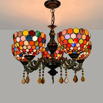 

Tiffany Baroque Style Chandelier Light Blue Stained Glass Lamp Shade 5 Lights Highlights for Living Room Bedroom Lightings