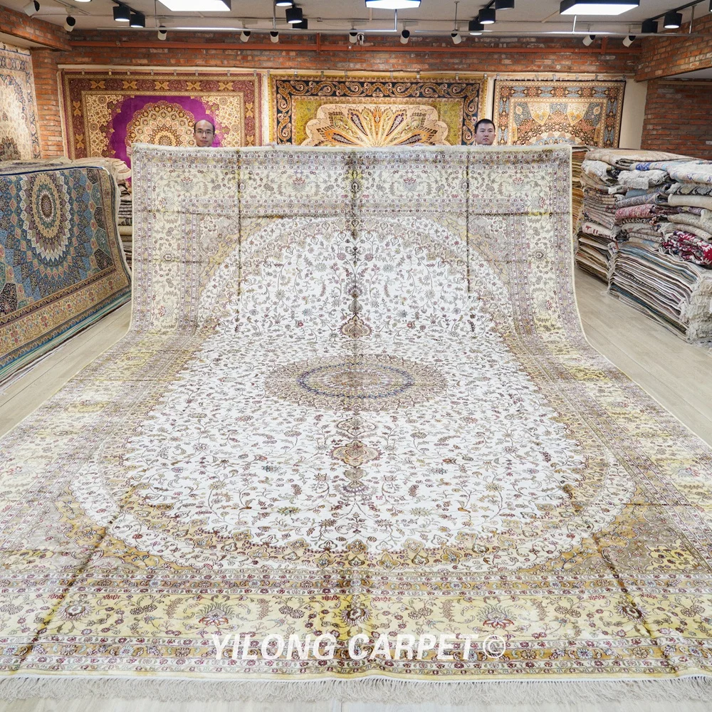 Yilong 12'x18' Vantage Oriental Silk Rug Large Antique Medallion