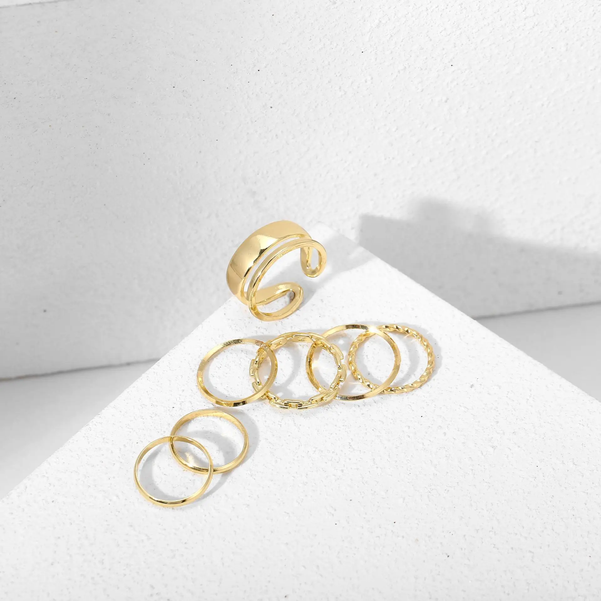 7pcs Fashion Jewelry Rings Set Metal Alloy Hollow Round Opening Women Finger For Girl Lady Party Wedding Gifts