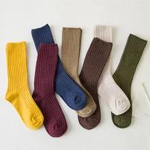 Новинка, свободные женские носки, 200 спиц, хлопок, вязанные ребра, одноцветные, 14 видов, 4 сезона, базовые повседневные женские носки