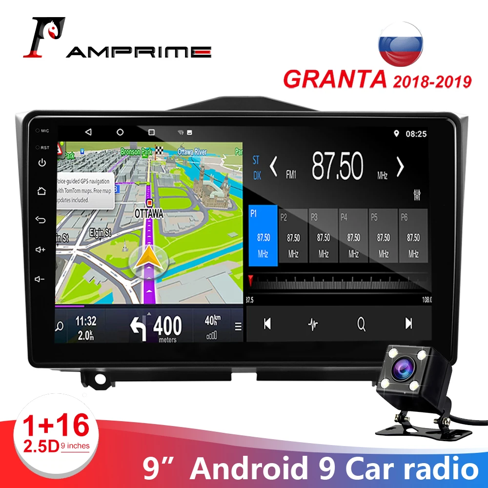 Автомобильный мультимедийный видеоплеер AMPrime 2 Din 9 дюймов Авторадио для LADA Granta 2018