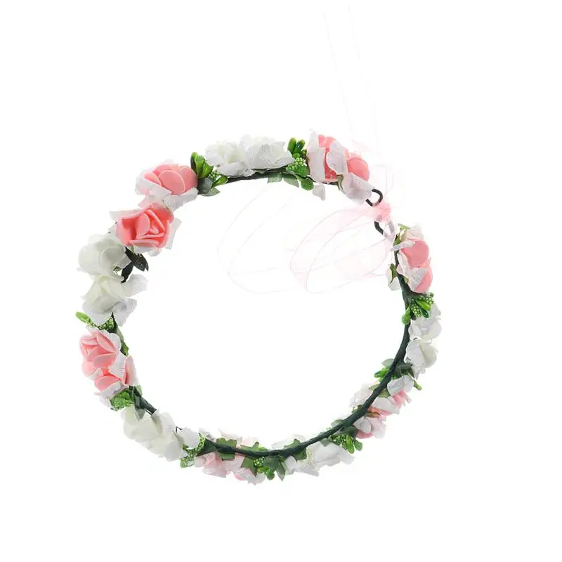 Pink and White Венок ручной работы для девочек, повязка на голову из ротанга, имитация ягод, цветочное украшение, лента для волос, венок, повязка на голову, аксессуары для волос для детей - Цвет: Pink and White