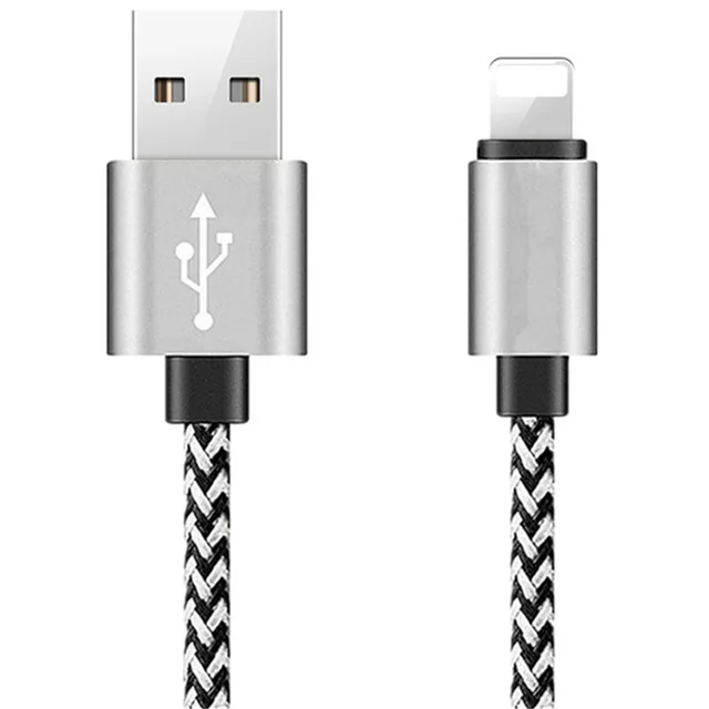 Нейлоновый Плетеный USB кабель синхронизации данных и зарядки для Apple iPhone 11, 6, 6 S, 7, 8 Plus, X, XR, XS Max, 5, 5S, SE, быстрое зарядное устройство, провод, шнур, 2 м, 3 м - Тип штекера: silver