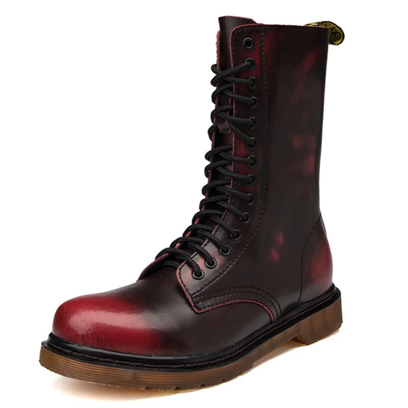 Genuine Leather Men Boots For Martin Boots Winter Shoes Men Combat Military Boots Motorcycle Mid-ca