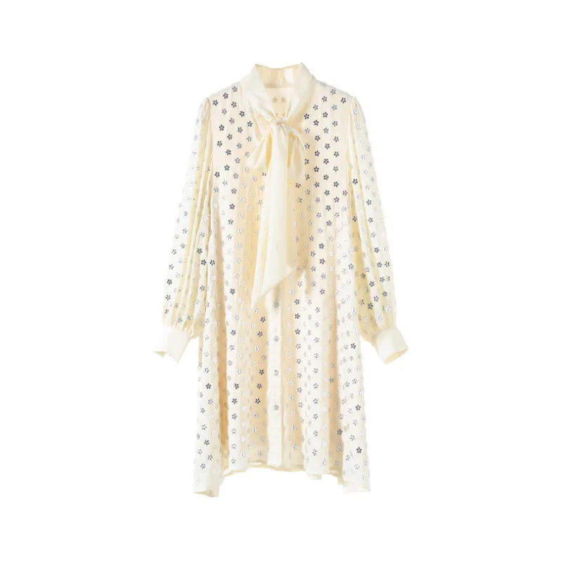 

WOMEN'S Dress 2019 New Style Autumn Popular Skirt Women's Mid-length Lantern Sleeve Loose-Fit Bow Chiffon Dress Fashion