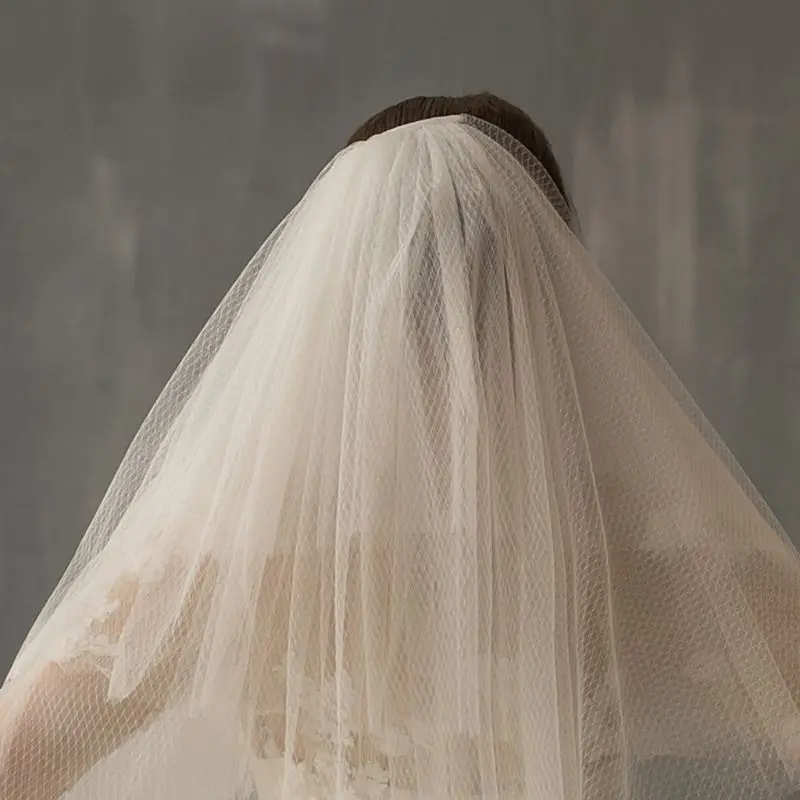 

Multi Layered Women Tulle White Elbow Length Wedding Veil Hollow Out Rhombus Gird Mesh Bridal Party Hair Accessories with Comb