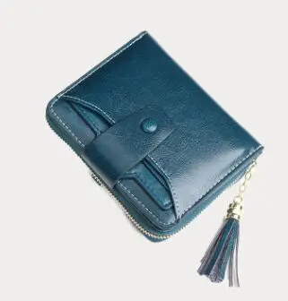 Blue Короткий кожаный женский клатч, кошелек, кошелек для монет, Дамский бренд, воск, масло, натуральная кожа, Женский кошелек, большие карты, сумка для денег - Цвет: Blue