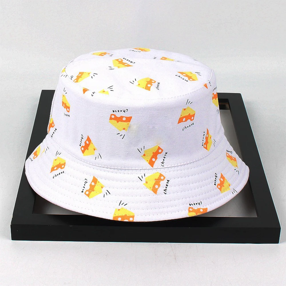 Белый Panama Bucket Hat Men Women Summer Bucket Cap Cartoon Print Fisherman Hat Outdoor Double-sided Big Along Cap Folding Bucket Hat - Цвет: Белый