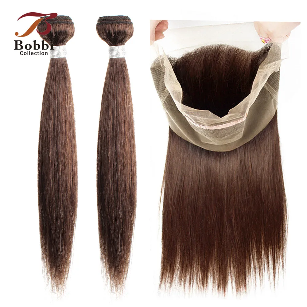 

Bobbi Collection 360 Lace Frontal With Bundle 2/3 Bundles with Frontal Brazilian Straight Brown Bundle Non-Remy Human Hair Weave