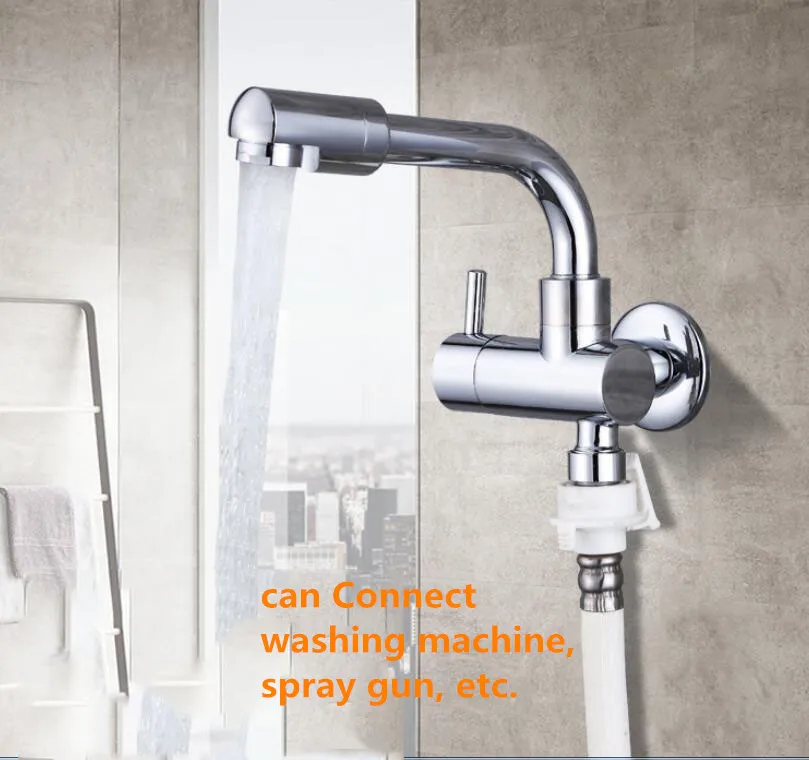G1/2 Brass Wall-mounted Style Washing Machine 360° Rotating Faucet Bathroom Balcony One In Two Out Mop Pool Tap Double Bibcock