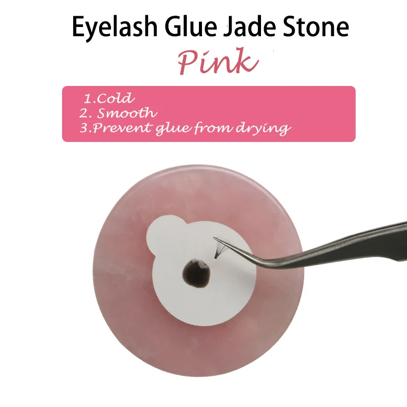 

2019 New Arrival Eyelash Extension Pink Jade Stone Adhesive Glue Pink Stone Holder Round Shape False Eyelash Glue Holder Pallet