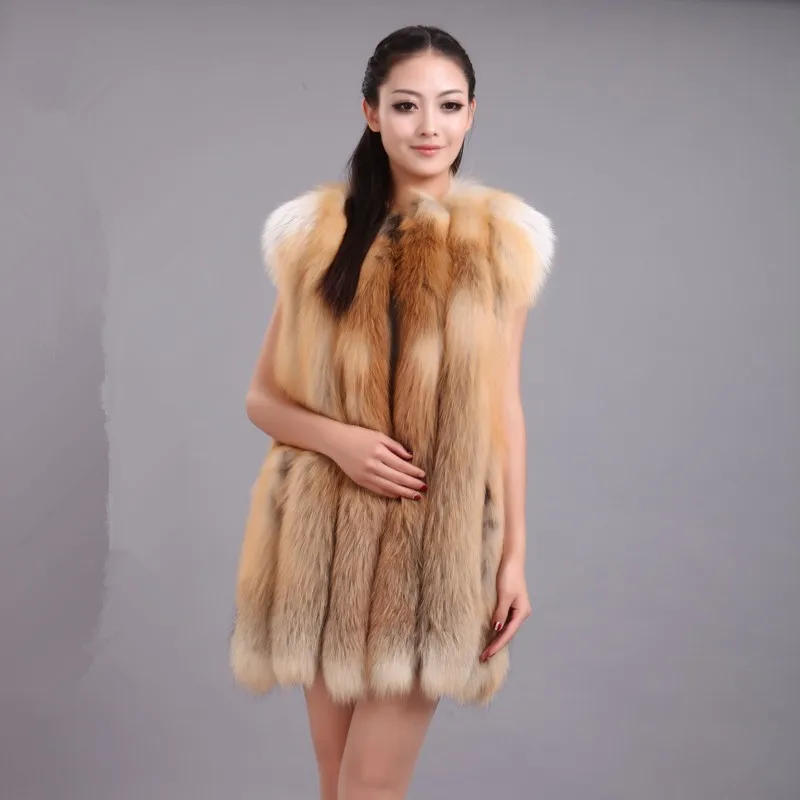 Red Fox Fur Новое поступление, трендовая элегантная женская верхняя одежда, натуральный Лисий мех, пальто без рукавов, теплое утолщенное роскошное удобное Женское зимнее пальто - Цвет: Red Fox Fur