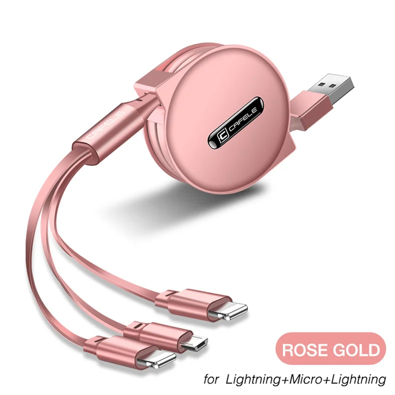 3 в 1 Выдвижной USB кабель для iPhone Micro usb type C плоский кабель Быстрая зарядка для iPhone кабель+ Micro USB+ type-C