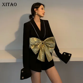 

XITAO Bow Girdle Suit Jumpsuits Women 2020 Summer Fashion Casual Temperament Goddess Fan Regular Patchwork Playsuits ZP1064