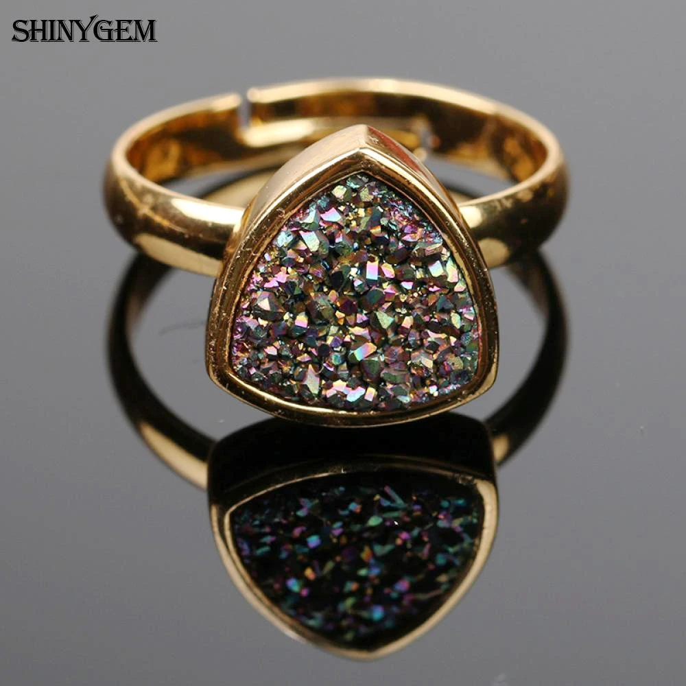 Кольца ShinyGem 2020 10 мм с треугольным кристаллом и опалом регулируемые размеры
