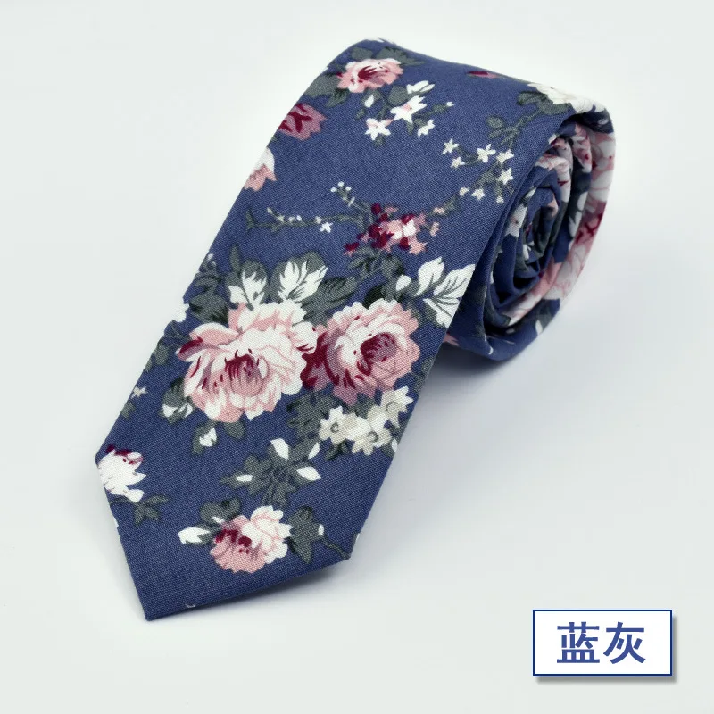 Blue grey Новинка, модные галстуки для отдыха, хлопковые галстуки с принтом, 6 см., мужские галстуки с цветочным принтом, подарки для женщин и мужчин, аксессуары - Цвет: Blue grey