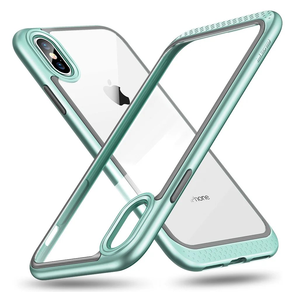 Чехол-бампер ESR для iPhone X/XS/XR/XS Max, сверхпрочная Броня с рамкой-бампером, Прозрачная Жесткая задняя крышка для iPhone Coque Fundas - Цвет: Mint Green