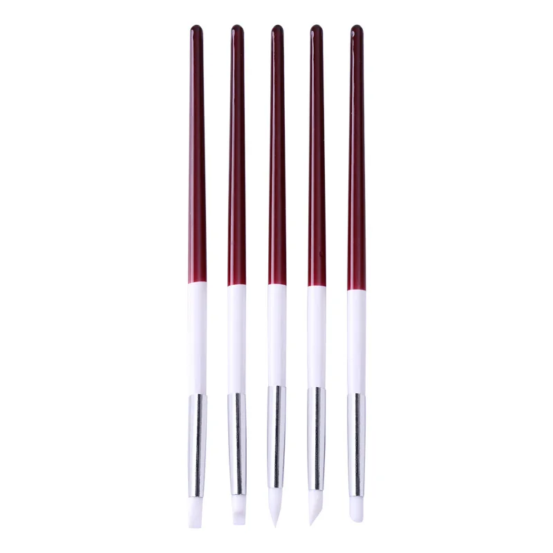 

5Pcs/set Nail Art Painting Carving Pen White Red Colord Silicone Head Wooden Handle 3D Nail Art Design DIY Painting Brush