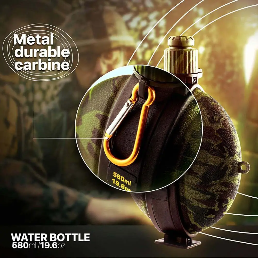 Складная Военная бутылка для воды, походные аксессуары, силиконовый чайник для воды, столовая с компасом, крышка для бутылки для туризма, кемпинга