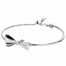 925 пробы Серебряный ножной браслет Блестящий бант шаровая застежка регулируемый браслет подходит для женщин шарик шарм Diy ювелирные изделия