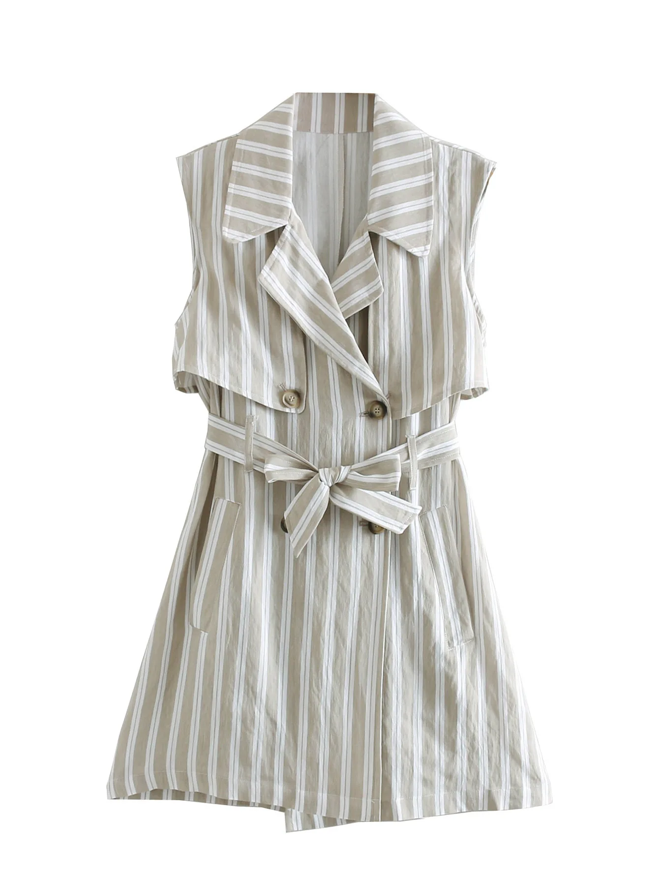 

Western Style 2019 Summer New Style WOMEN'S Dress Versitile Fashion Slim Fit Slimming Mid-length Stripes Sleeveless Suit Jacket