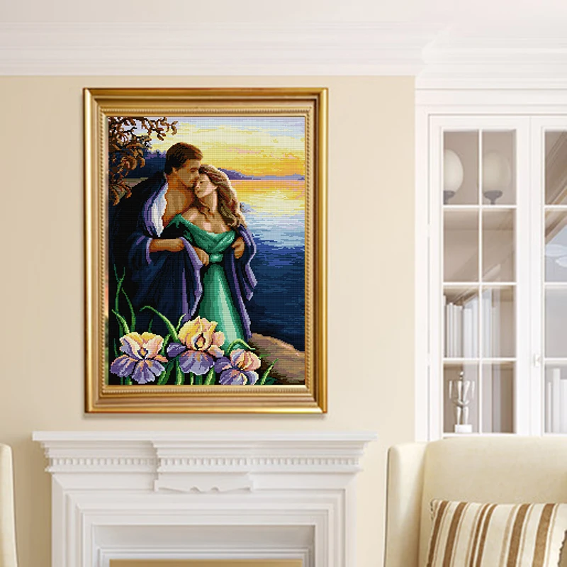 Joy Sunday Lover(2) Couple Pattern Cross Stitch Kit DIY Handmade DMC Eco Cotton Thread Needlework Embroidery Set Home Decoration