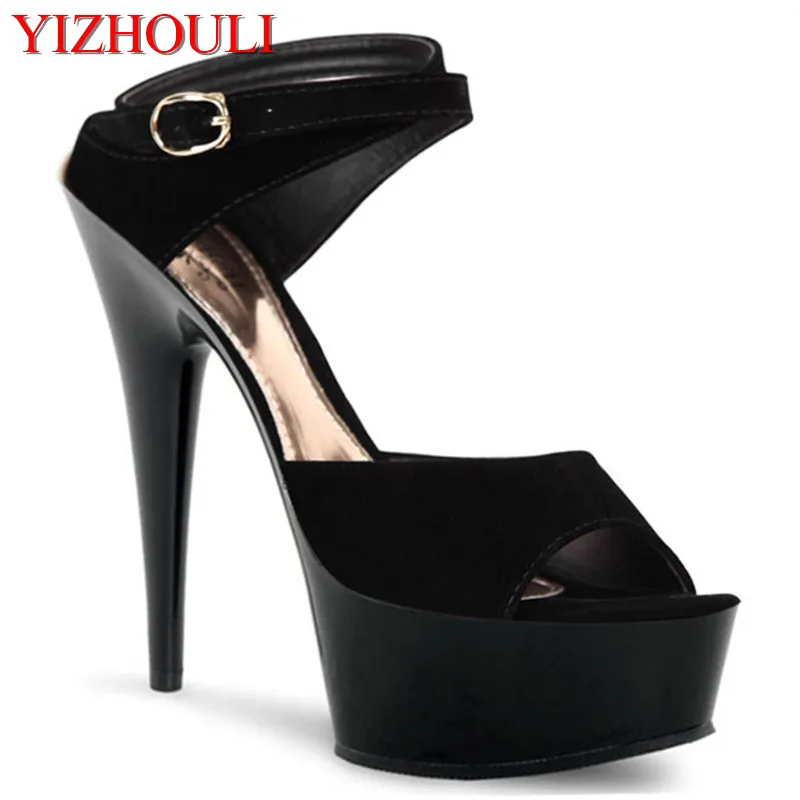 

Sexy super high heel shoes, 15CM high waterproof platform sandals, large size black women's Dance Shoes