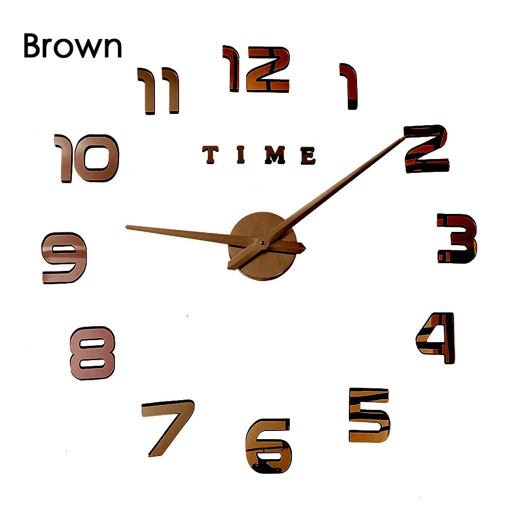 brown 3d светящиеся настоящие большие настенные часы, зеркальные настенные наклейки, сделай сам, для гостиной, домашнего декора, модные часы, кварцевые большие настенные часы - Цвет: brown