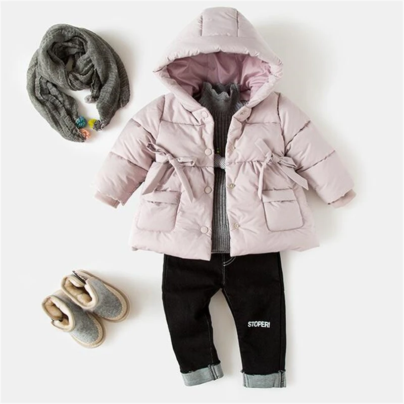 Зимнее Детское пальто; Длинная Куртка для девочек; Верхняя одежда с капюшоном; теплое хлопковое пальто; утепленная куртка для маленьких девочек