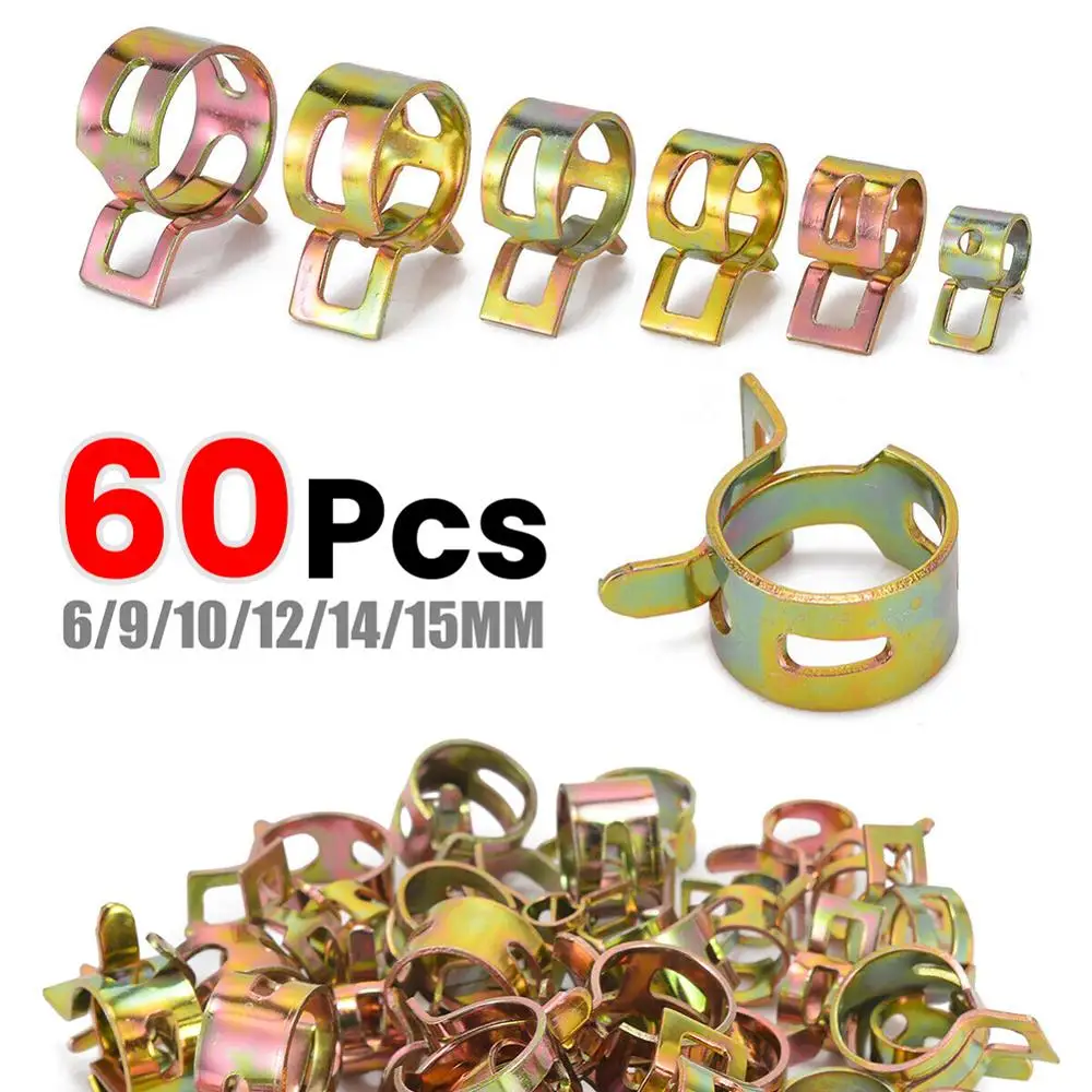 

60pcs 6 Sizes Car Auto Spring Clip Fuel Oil Water Hose Pipe Tube Clamp Fastener Fuel Spring Clip Vacuum Silicon Hose Clamp