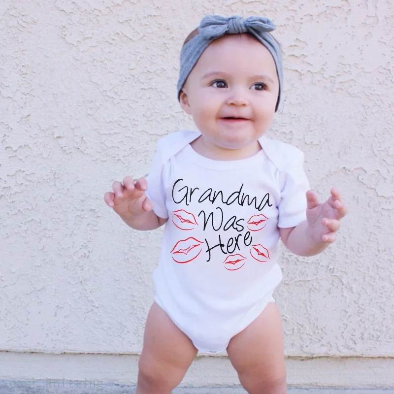 

Bodysuit Newborn Baby Boy Girl Short Sleeve Letter Print Grandma Was Here Red Kiss Picture Romper Baby Jumpsuit Clothes